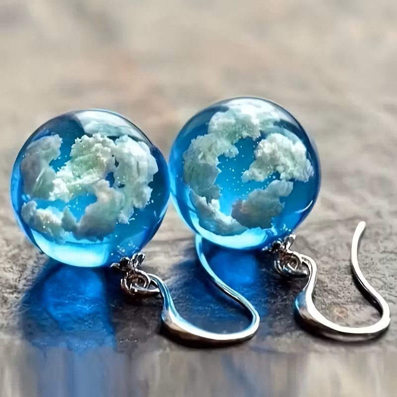 Sky Cloud Orb Drop Earrings Celestial Fantasy Bubble Ball Dangle Jewelry Gift