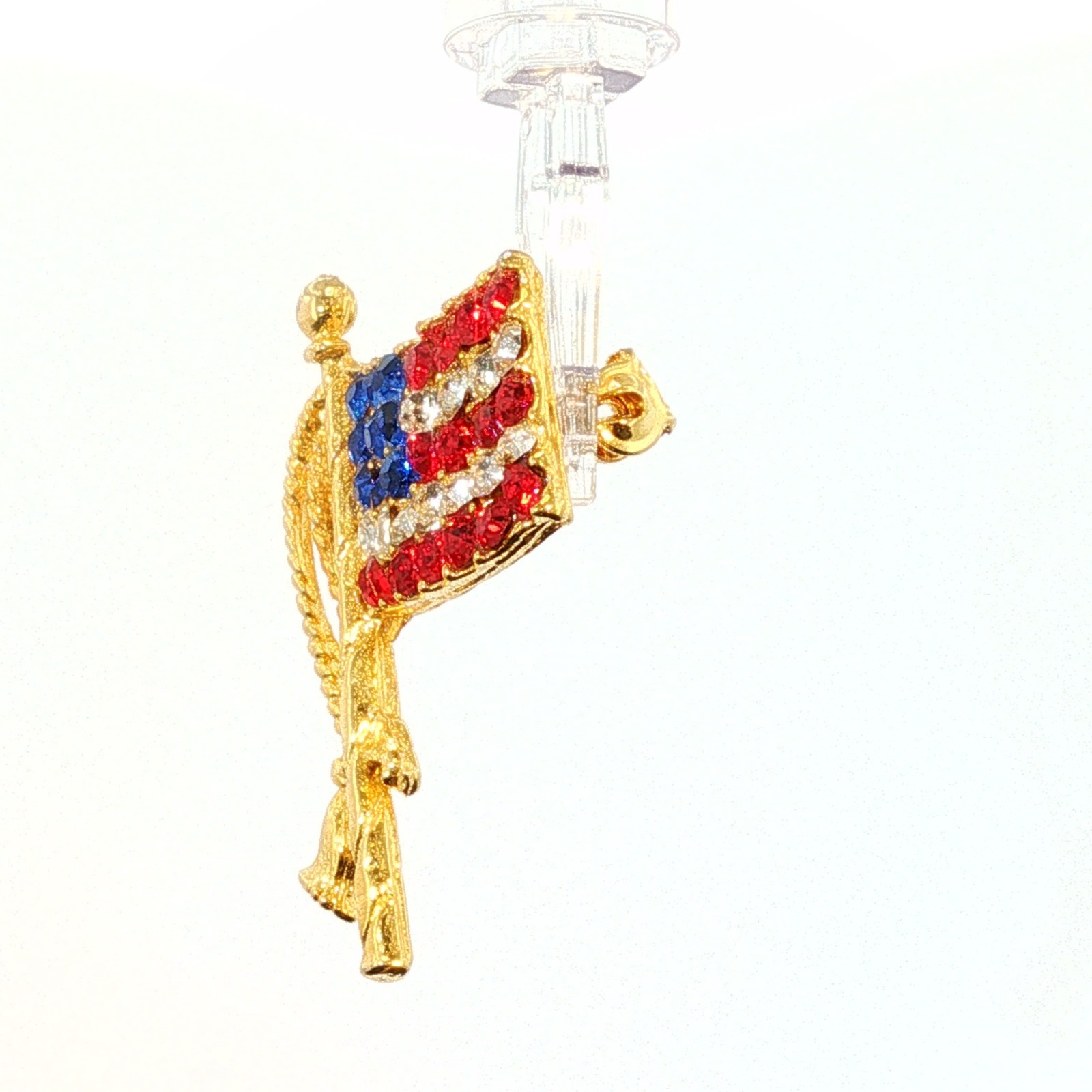 Vtg Crystal American Flag Brooch/Pin Approx. 1.5″ & Two Bonus Enamel Lapel Pins