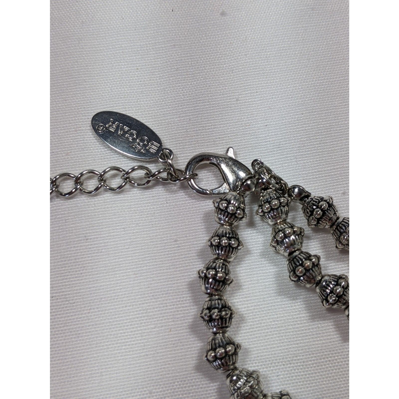 Chunky 3 Strand Necklace Festival Boho Statement Bib Blue Silver Beaded Western
