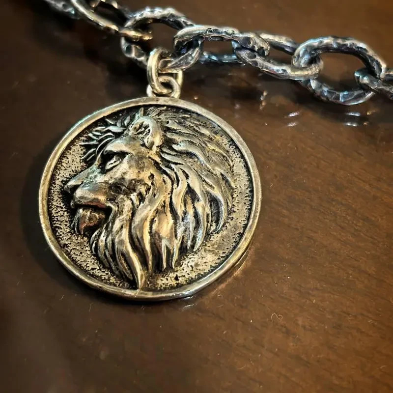 925 sterling Oxidized Sterling Silver Lion Head Pendant, Bohemian Charm