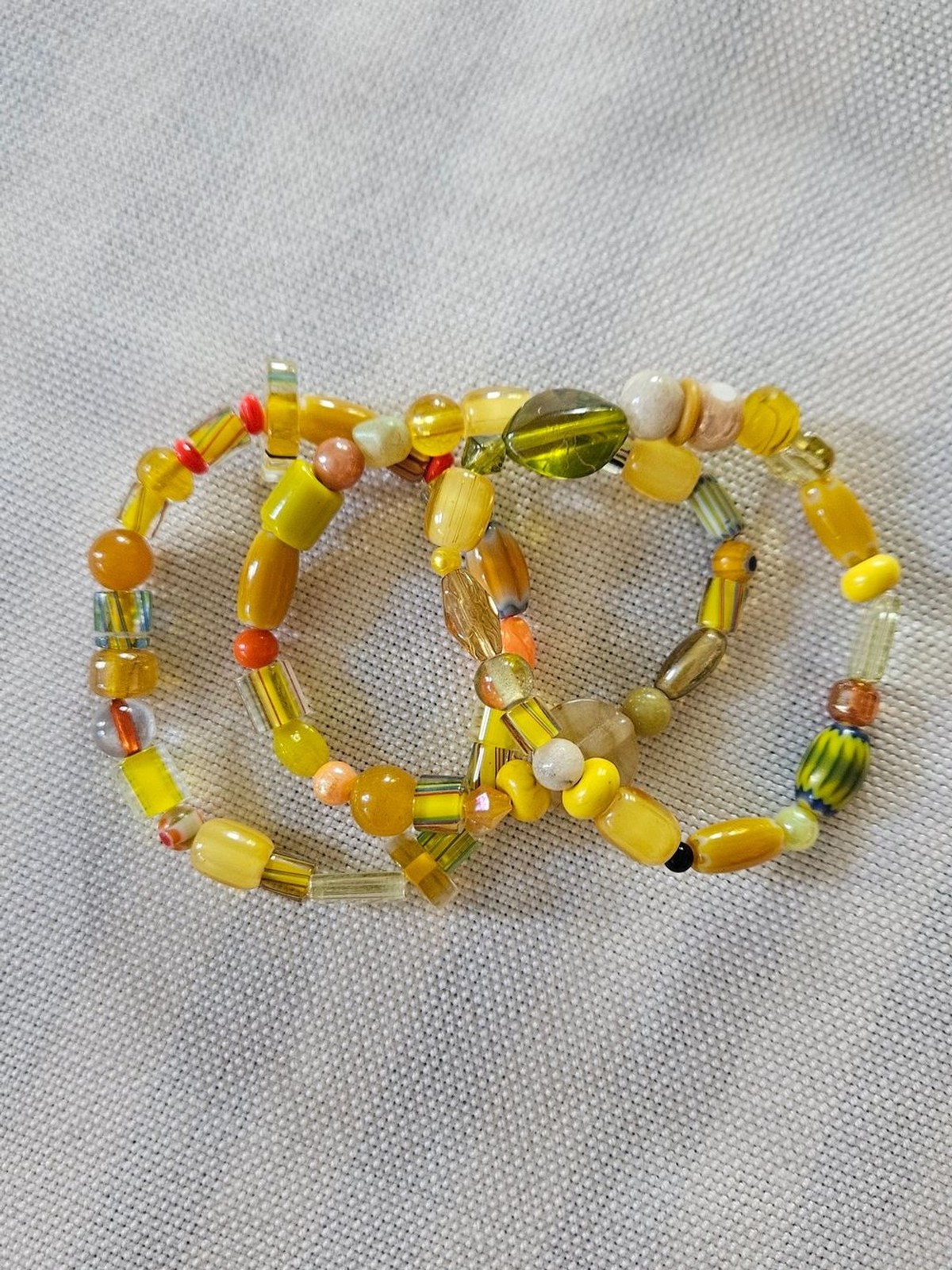 Handmade Yellow And Green Glass Bead Bracelet 3 Piece Stack – Women Jewelry