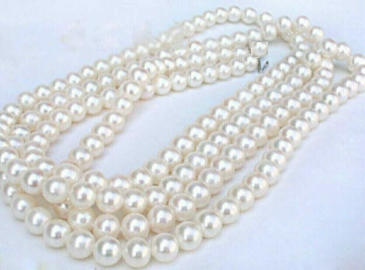 50 inch 7-8mm AAAA perfect Akoya white pearl necklace 14k Gold Clasp