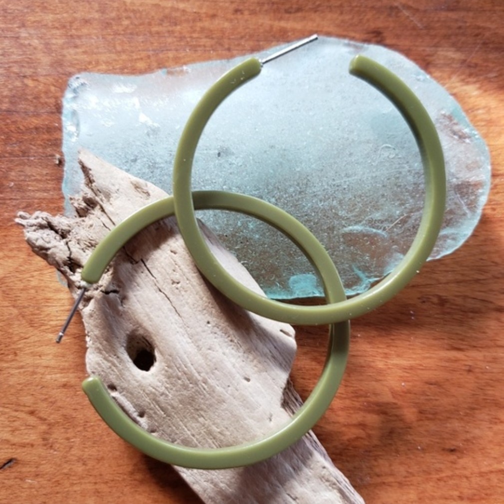 TOP SALE! Army Olive Green Acrylic Resin Hoop Earrings
