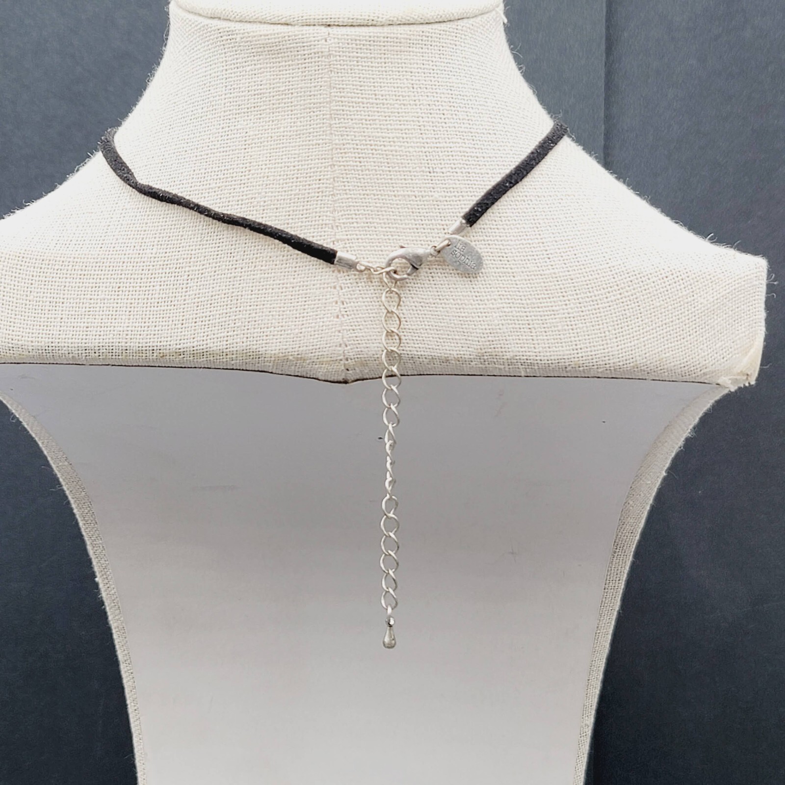 Lia Sophia Pendant Necklace Silver tone Crystal Suede Leather Cord 16″-19″