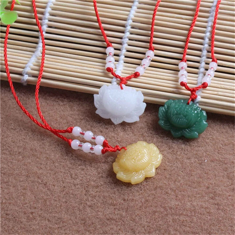Multicolor Chalcedony Pretty Lotus Green Jade Pendant Charm Amulet Female