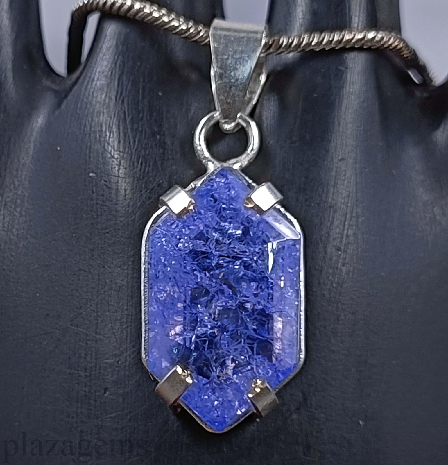 EGL Certified 32.00 Ct Blue Tanzanite Fancy Cut Pendant 925 Silver Chain “5NSP