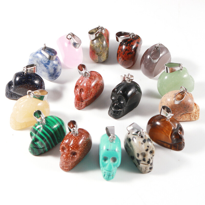 Natural stone skull pendant healing crystal reiki gemstone jewelry making 15pcs