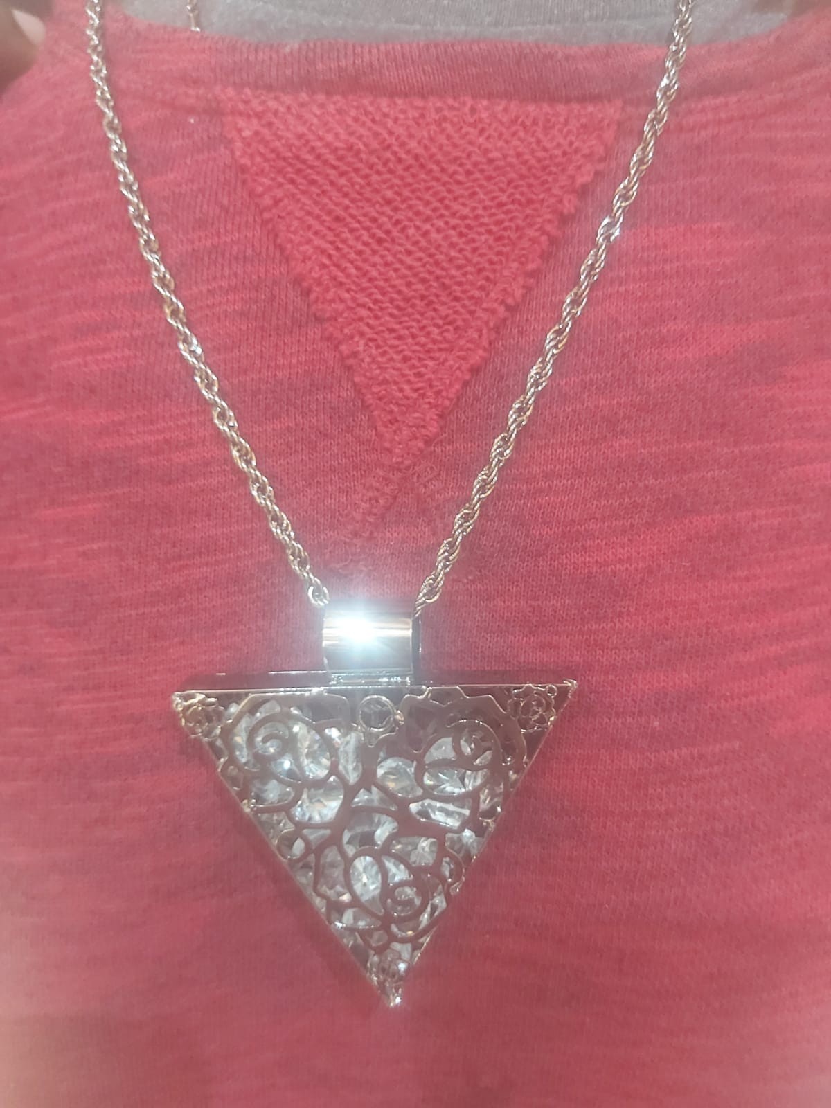 Ventage Silver Tone Filigree Triangle Pendant / Boho Gothic Necklace Women