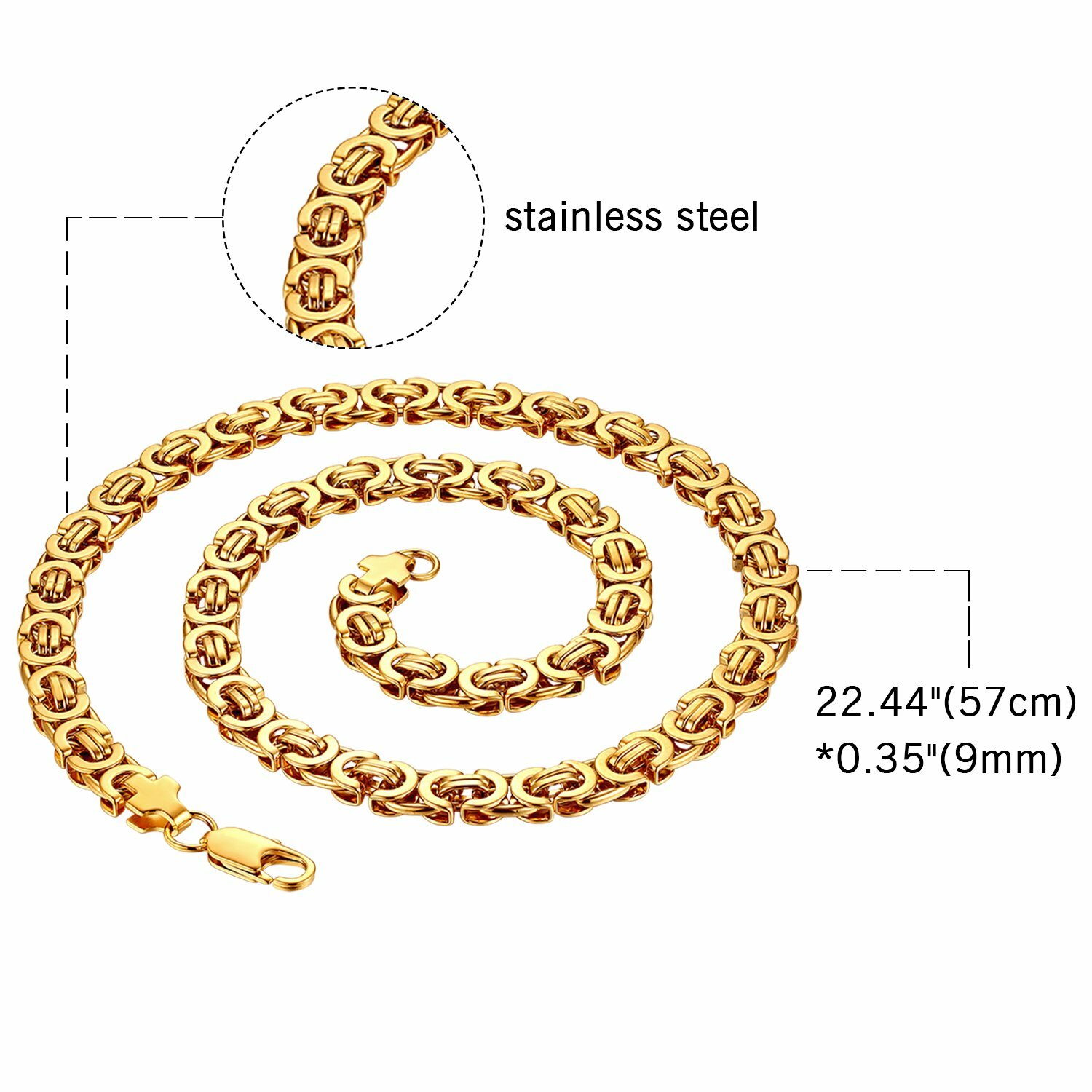 9mm Men Stainless Steel Byzantine Necklace Box Link Chain 22 Inch High Polished