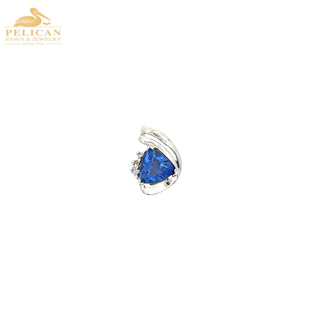 Woman’s Diamond & Sapphire Charm Pendant in 10K White Gold .001CTW (PBR120199)