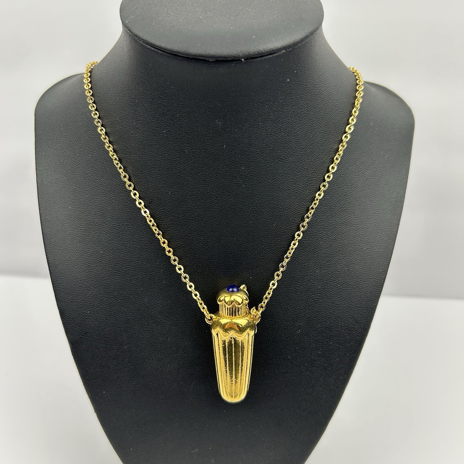 VTG Avon 1990 Falcon Ever After Perfume Bottle Pendant Necklace Blue Stone 30″