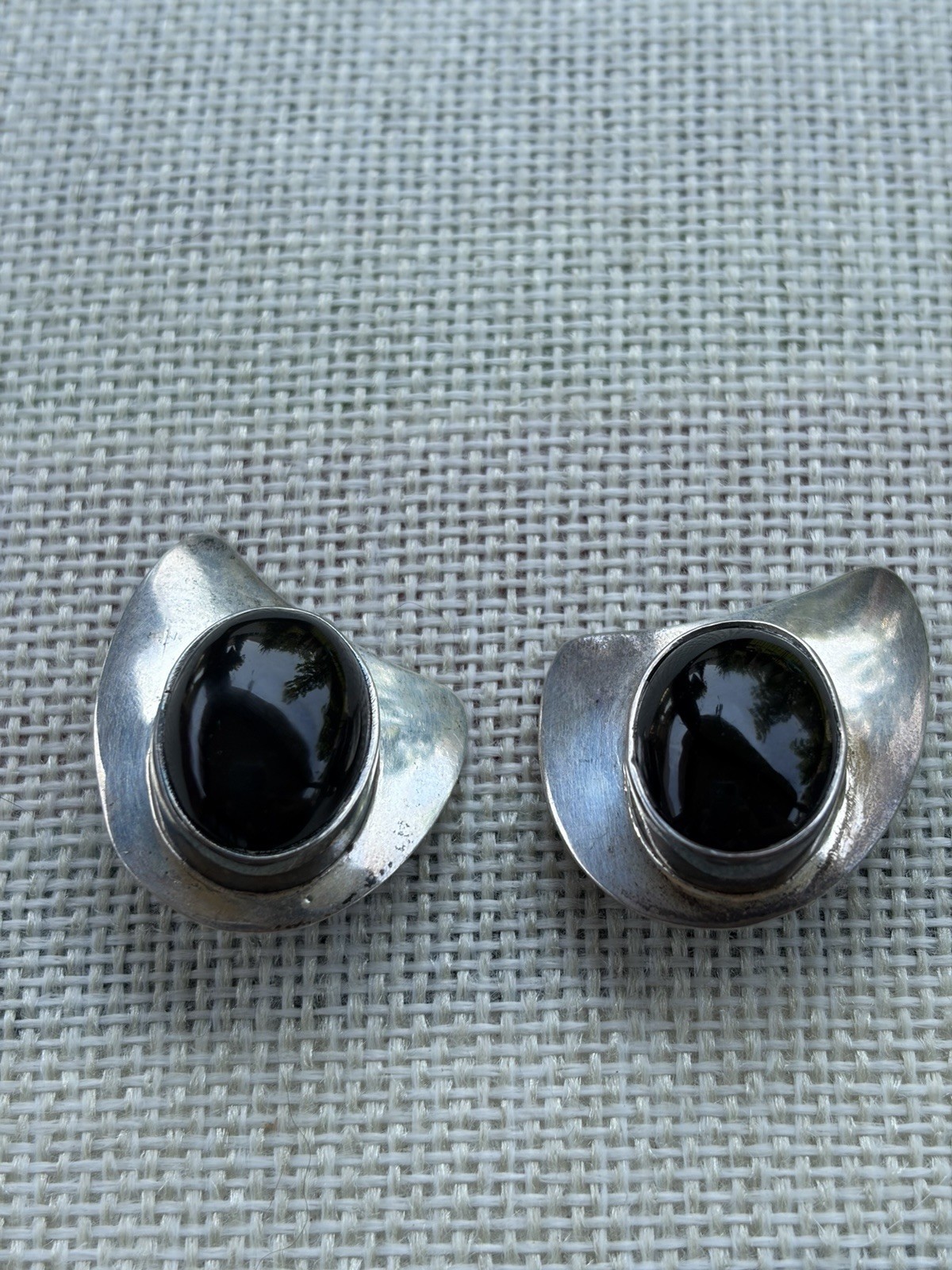 Vintage Taxco Mexico 925 Sterling Silver & Onyx Clip On Earrings 16.95 Grams