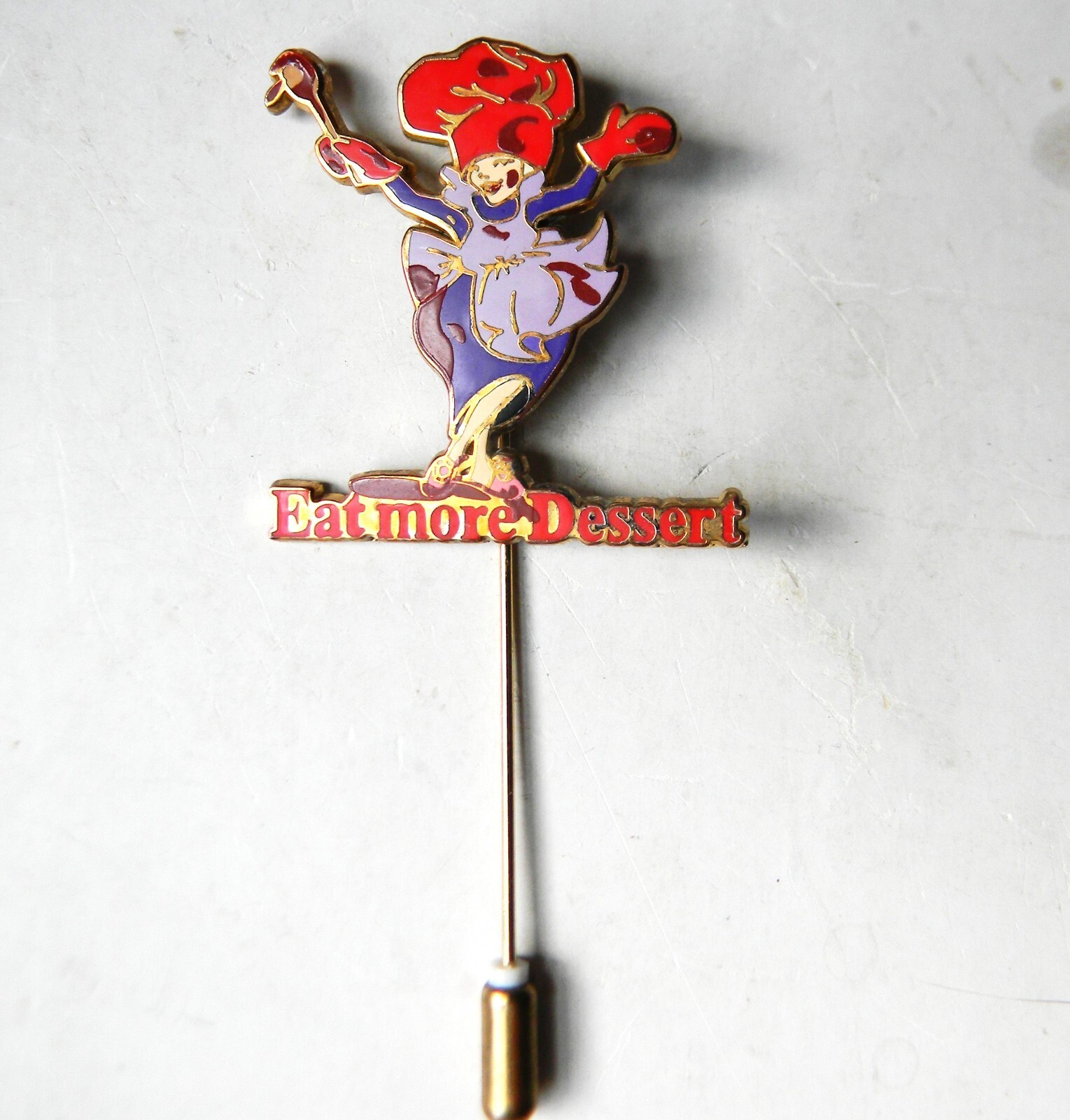 RED HAT SOCIETY ~ Eat More Dessert ~ Enamelware 2004 Stick-Pin – 55