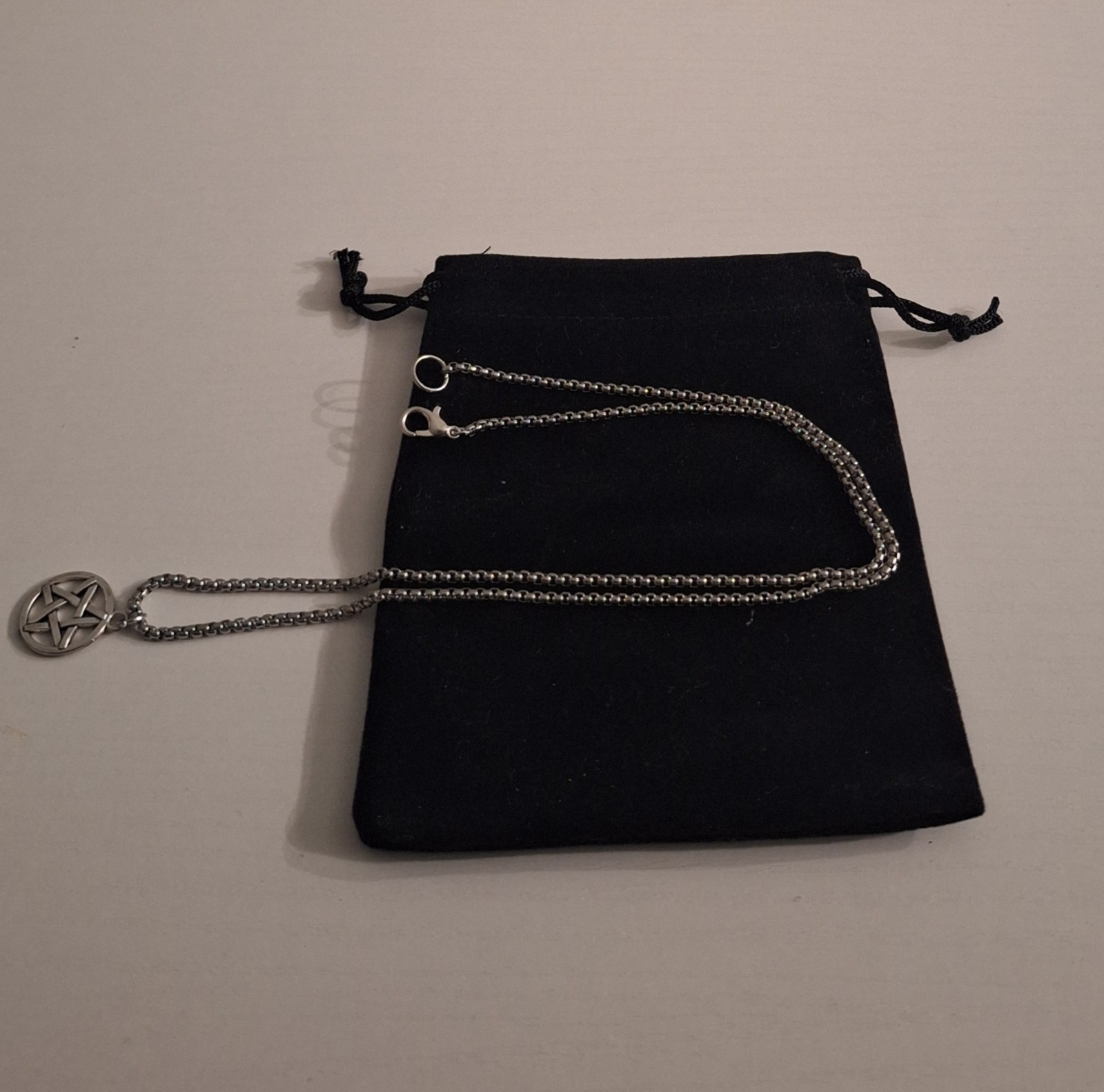 Silver Tone Cable Chain Necklace Pentagram Star Charm Pendant Lobster 20in
