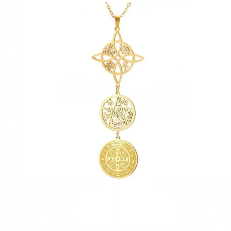 Triple Amulets Protection Necklace Featuring Witch Knot Pentagram Tetragramaton