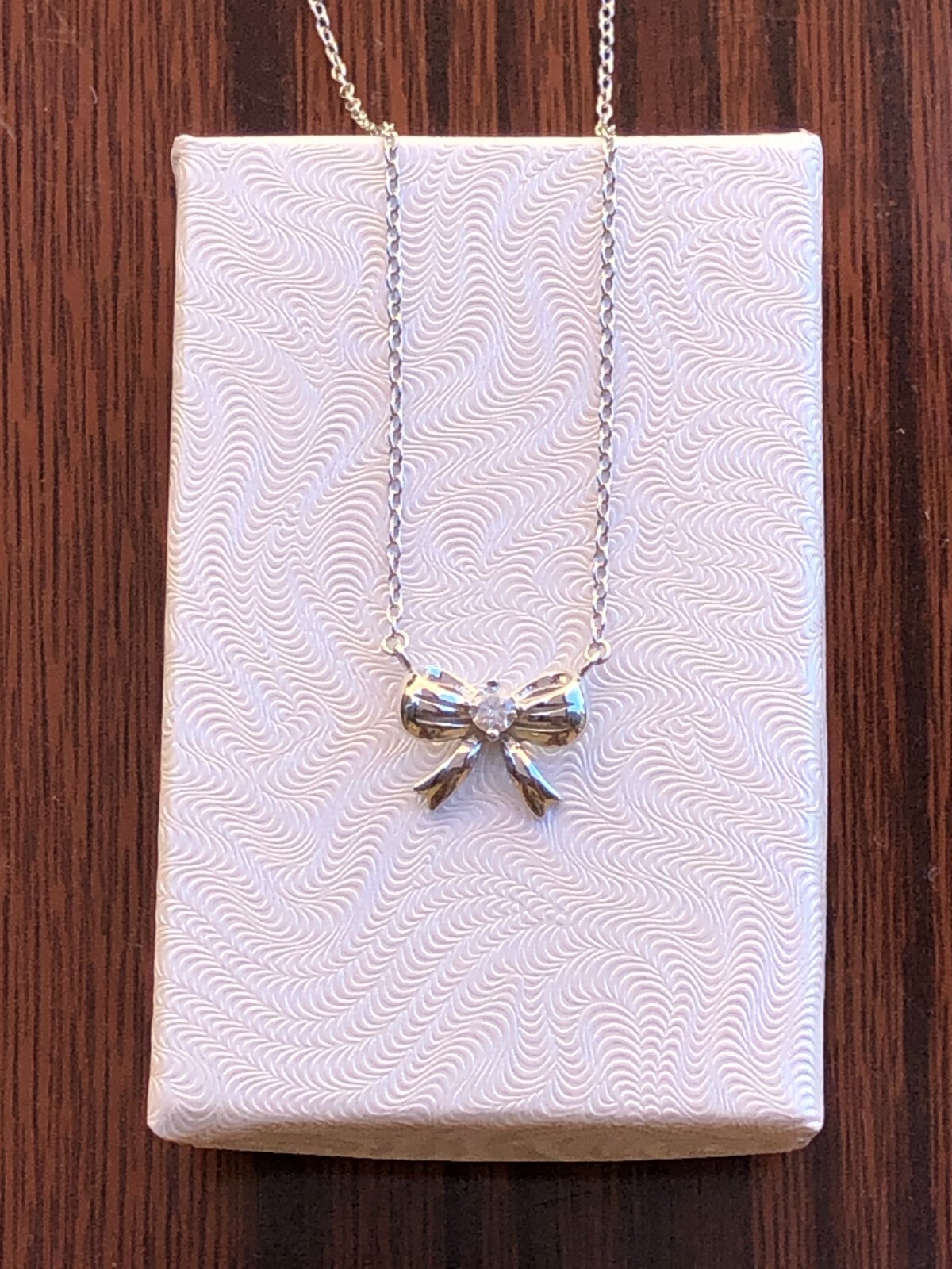 Silver Bow Pendant Necklace Sterling Silver 925 CZ Tiny 12mm 15.25-17.25″