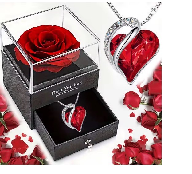 Ocean Heart Necklace Eternal Rose Jewelry Box Gift Mom Girl