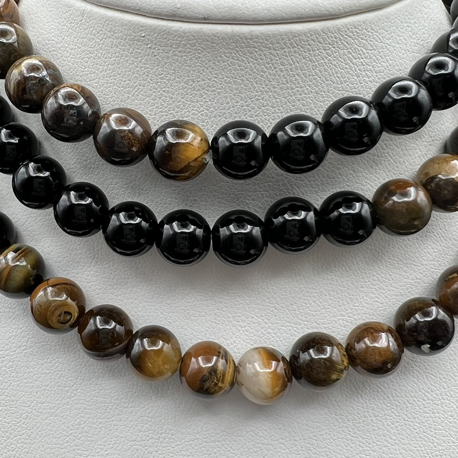 Black Glass & Brown Gemstone Beads Beaded Stretch Necklace or Crafting