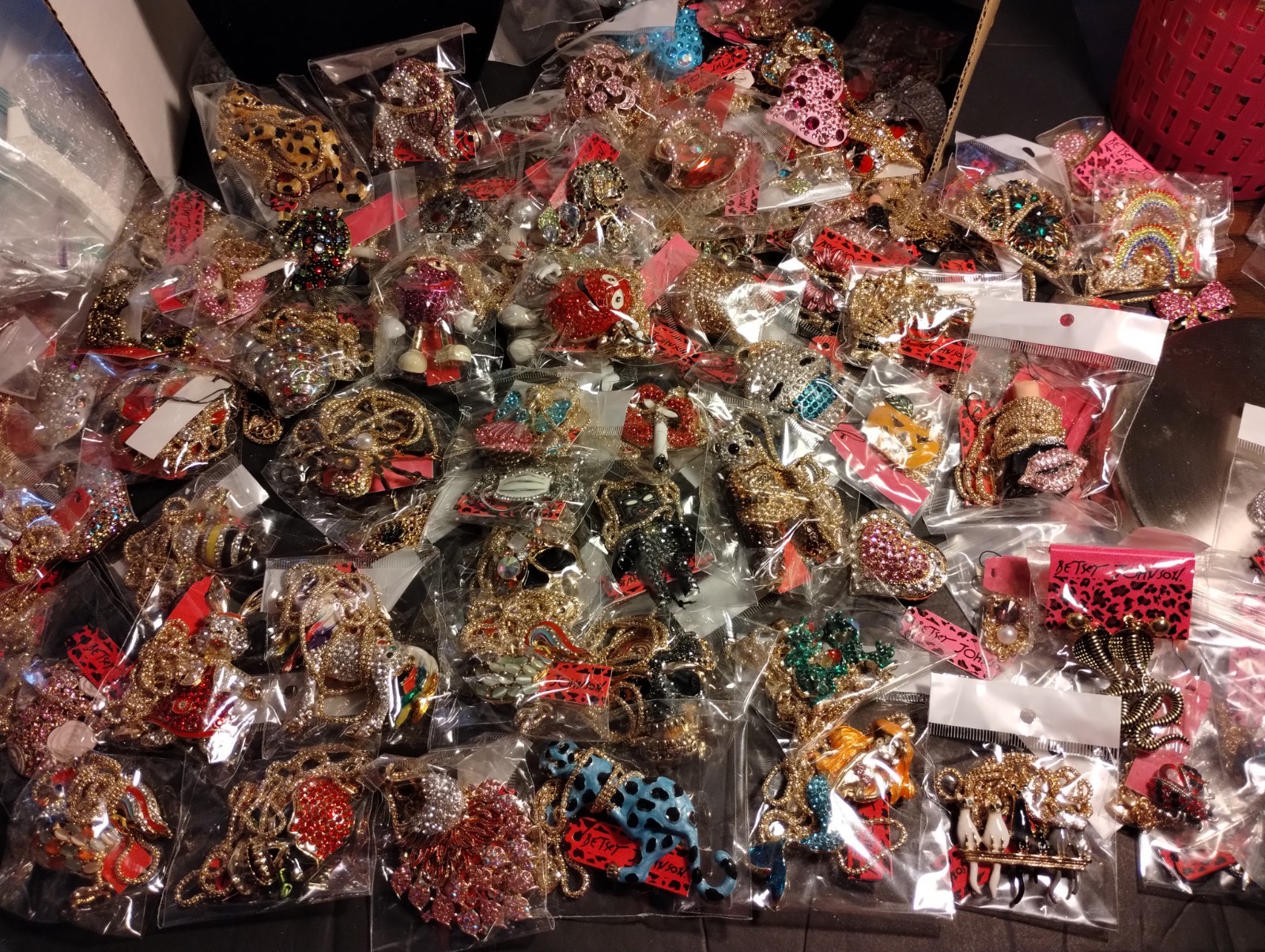 BETSEY JOHNSON Rhinestone novelty pendant necklaces/ Pins Wholesale lot Of 25