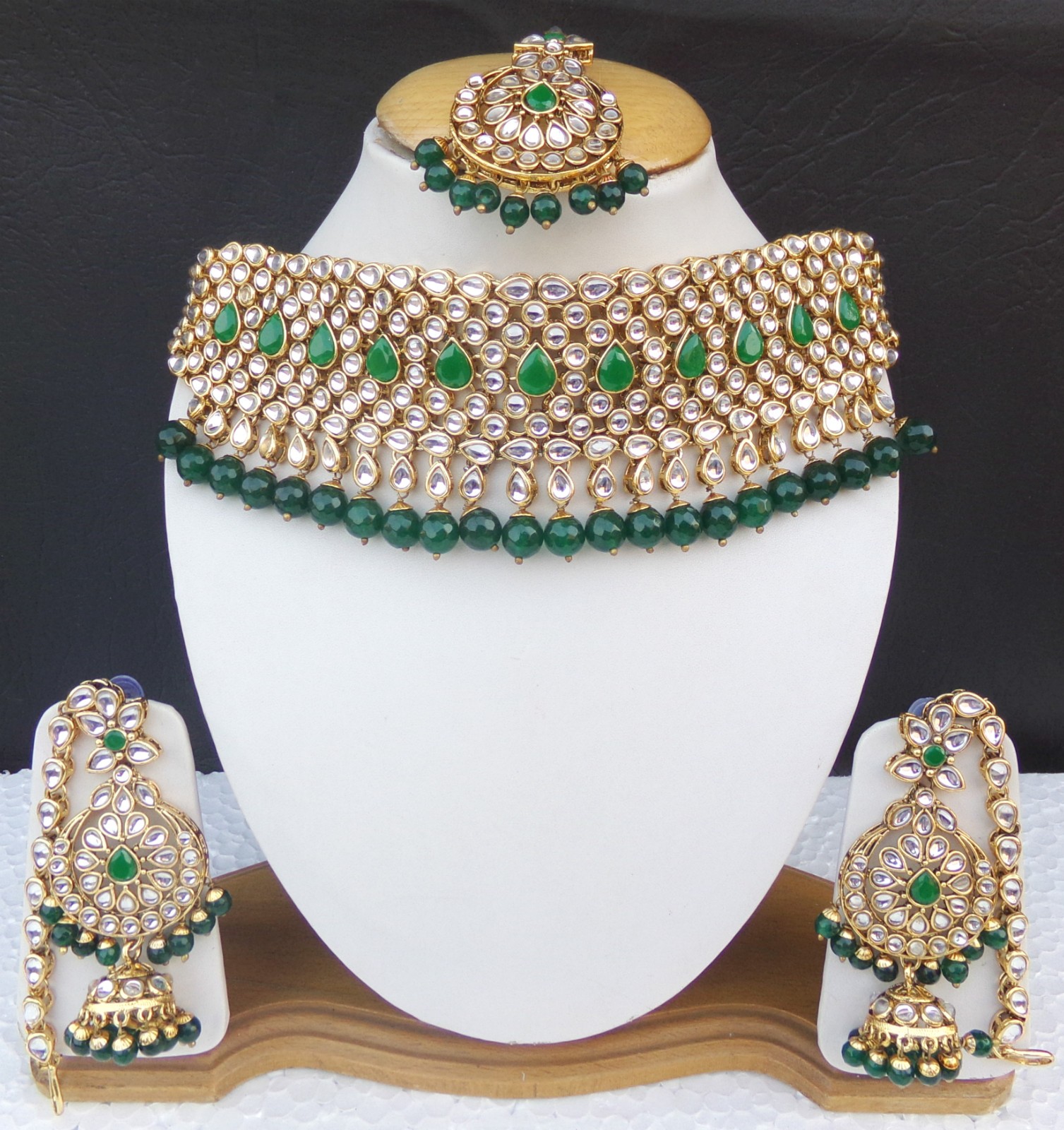 Indian Fashion Jewelry Ethnic Choker Tikka Bridal Kundan Necklace Earrings Set