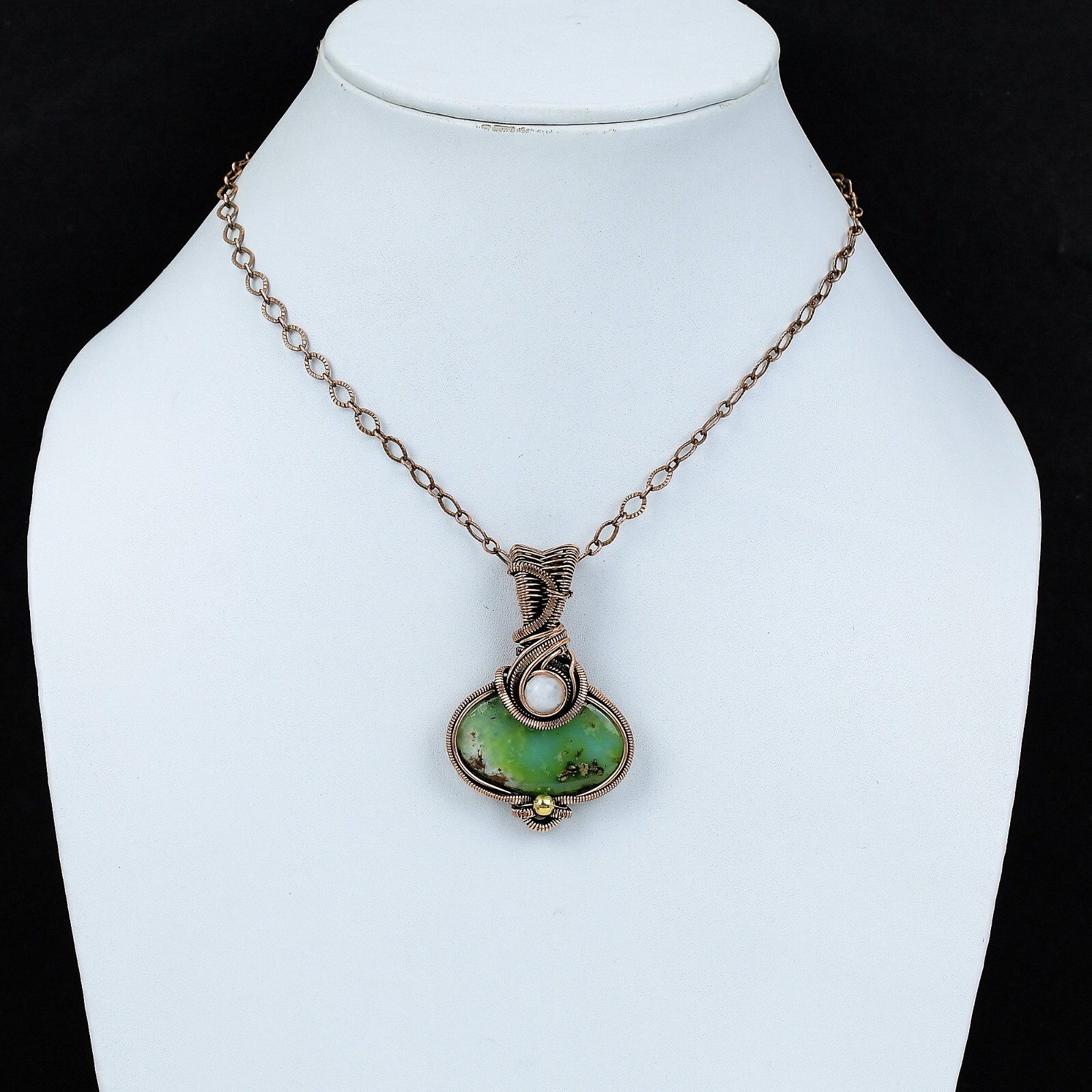 Women Day Gift Chrysoprase Copper Gift For Bridesmaid Wire Wrapped Pendant 2.13″