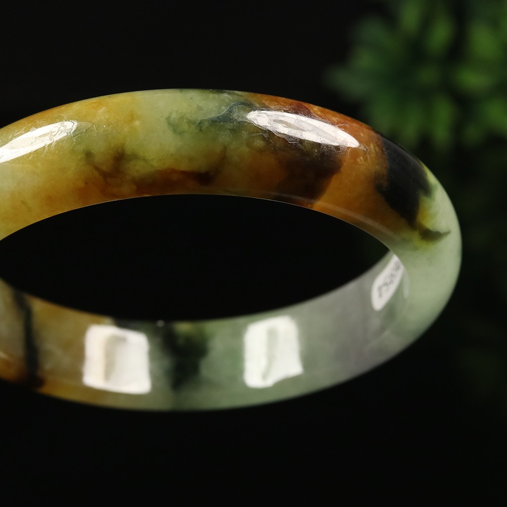 59mm Brown Lanvender Green Jadeite Jade Bangle Bracelet Burma Jadeite A-13961