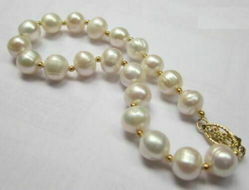 7.5-8″ AAA 7-8mm South Sea White Pearl Bracelet 14k Yellow Gold Clasp Baroque