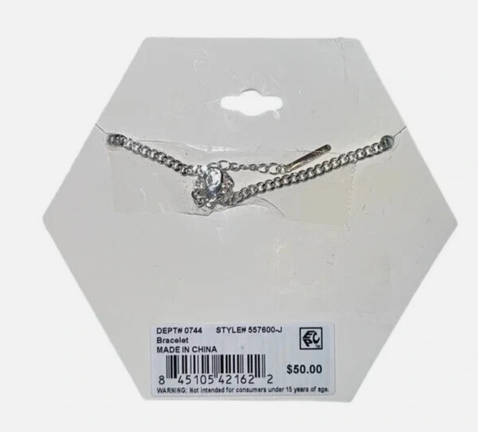 UNWRITTEN FINE SILVER PLATED INITIAL J CUBIC ZIRCONIA LINK CHAIN BRACELET 7″ NEW