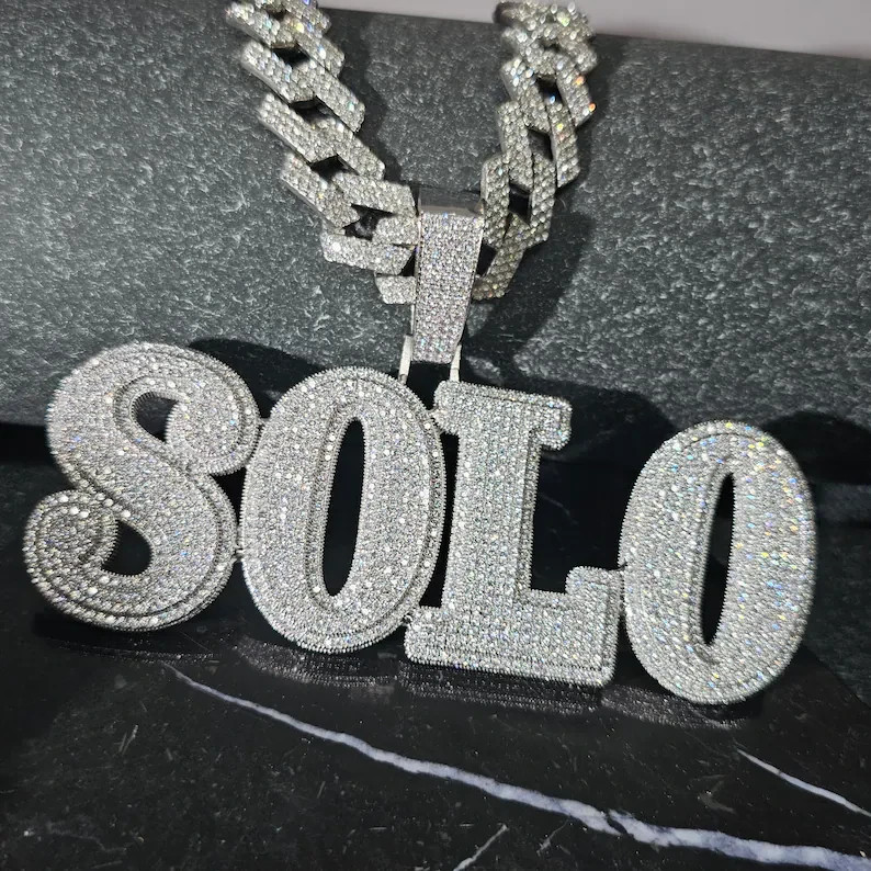 14K White Gold Plated Personalized Hip Hop Pendant 4 Ct Round Simulated Diamond
