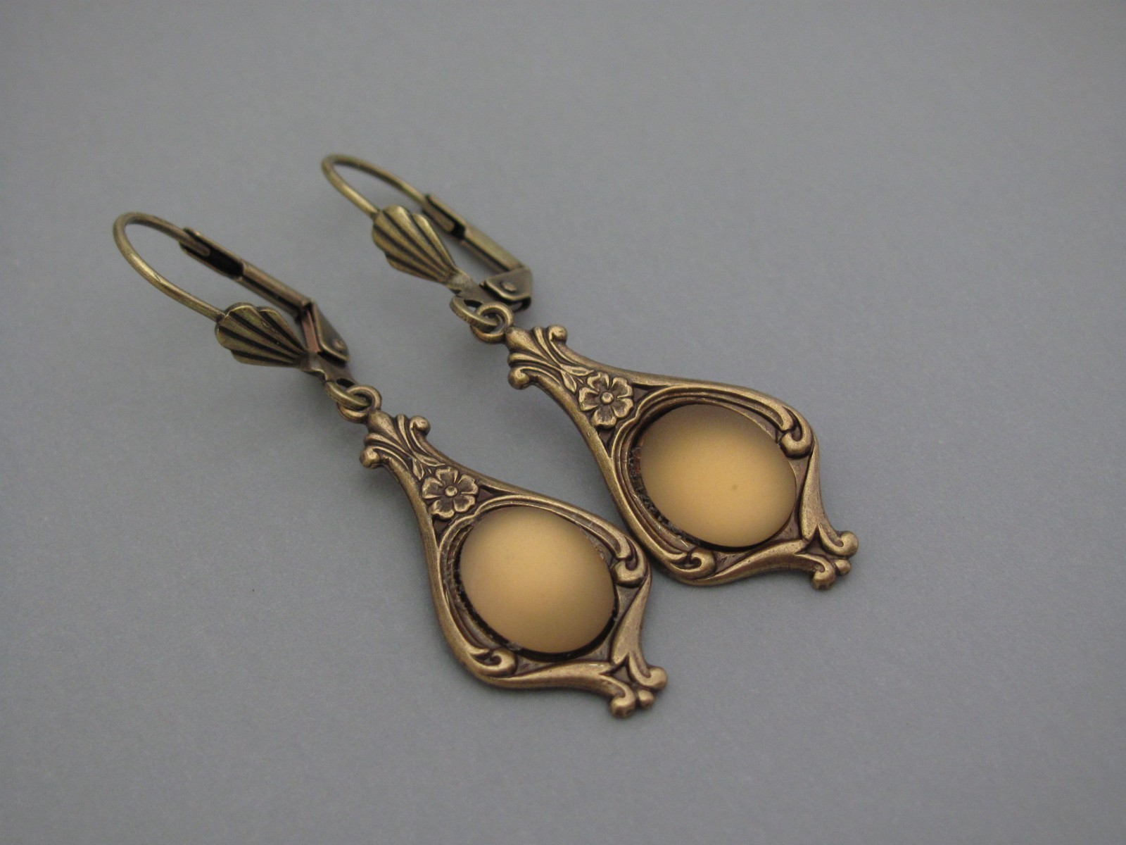 Art Deco Style Earrings Frosted Topaz Glass Vintage Victorian Art Nouveau
