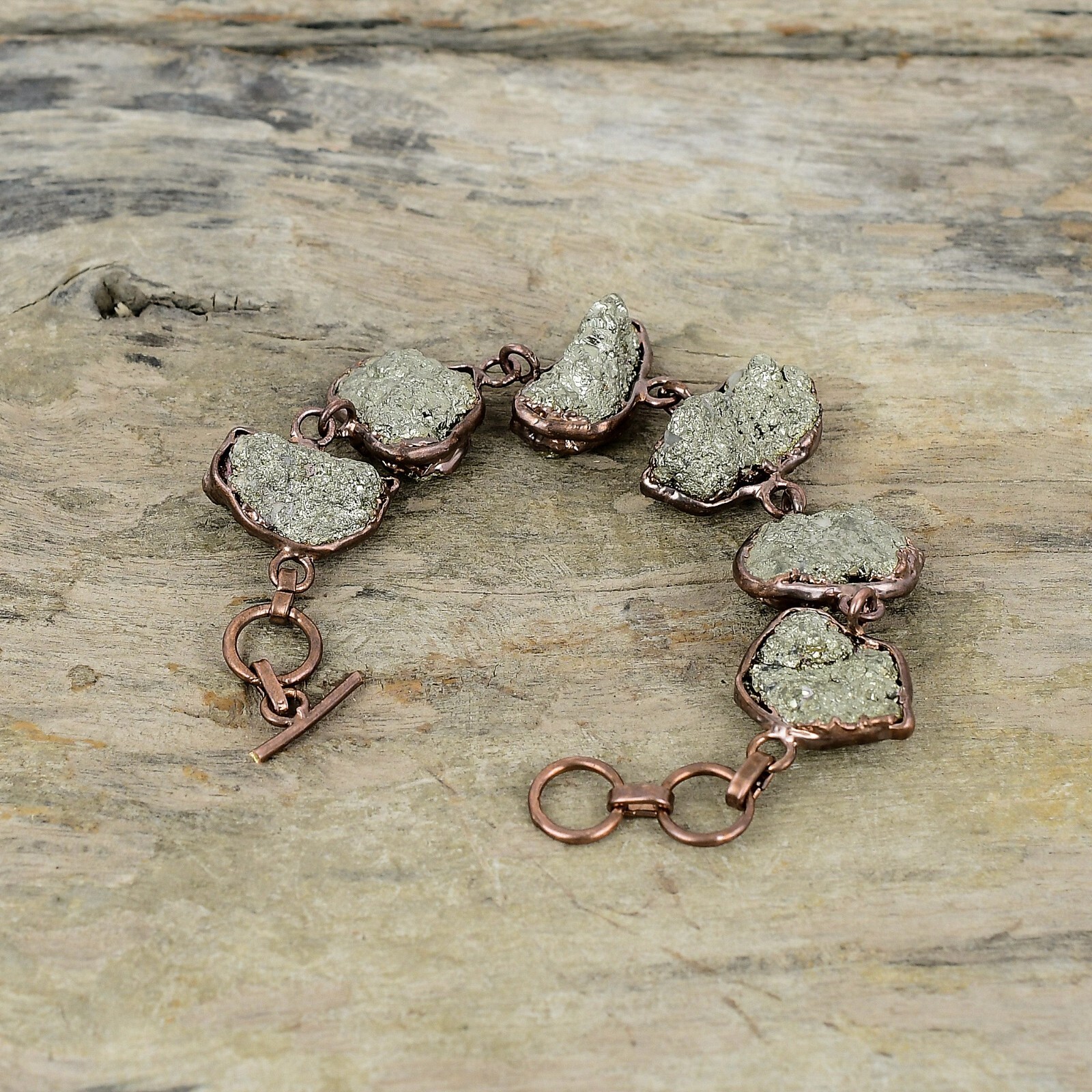 Pyrite Rough Copper Love Gift Electroformed Chain Adjustable Bracelet 6.0″
