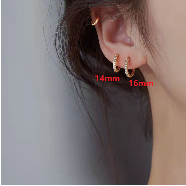 A Pair Women Girl 925 Sterling Silver Plated CZ Round Huggie Hoop Earrings