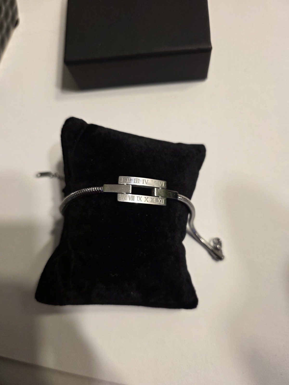 Silver Tone Roman Numeral Bar Snake Chain Bracelet Adjustable Lobster Clasp