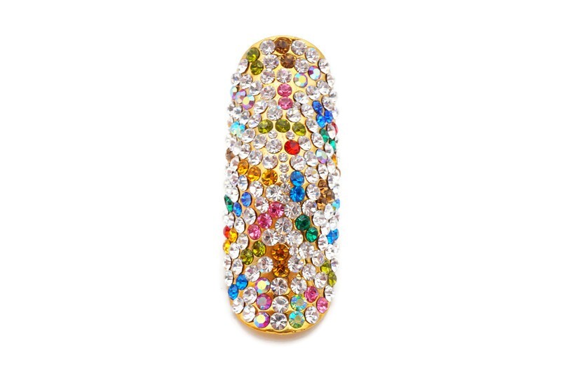 Full Finger Ring Size 7 Gold Tone Crystal Pink Blue Green Red