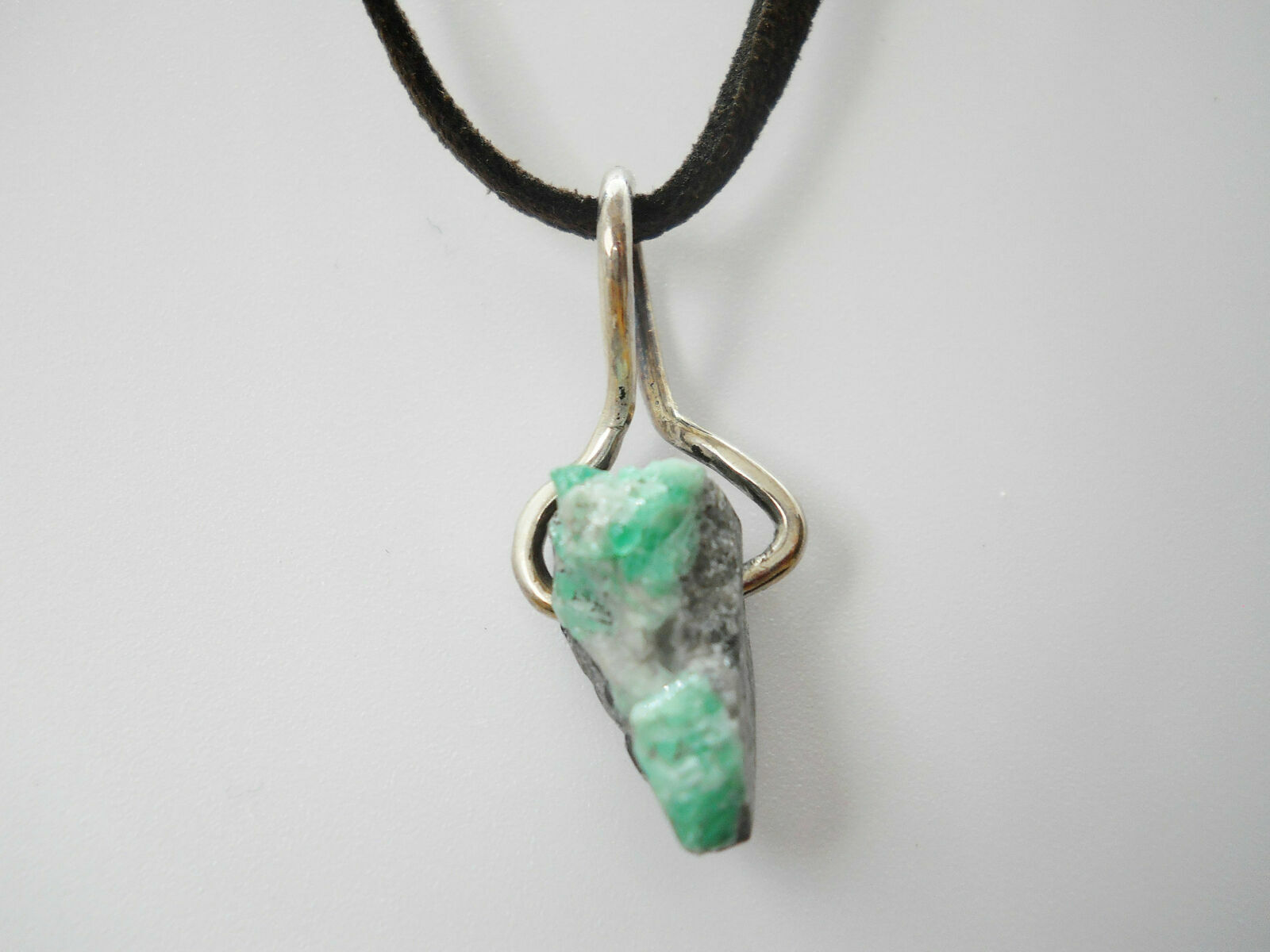 Natural Emerald Rock Specimen Pendant Leather Necklace