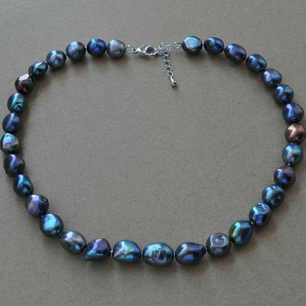 Natural Baroque 7-8/8-9/9-10mm Black Freshwater Culture Pearl Necklace 18 in