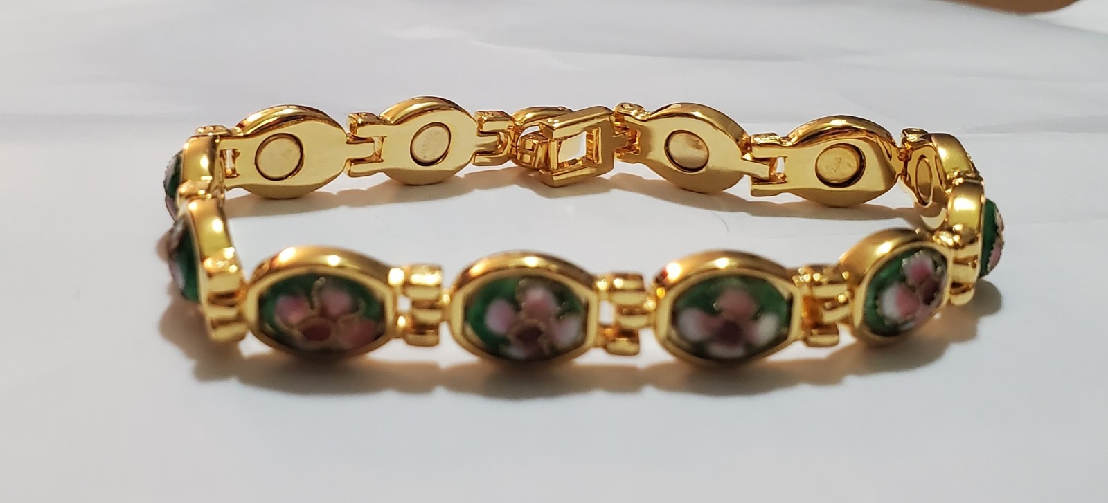 Men Women Magnetic Bracelet Green Background With Flowers Sz 8″ 😍Beautiful