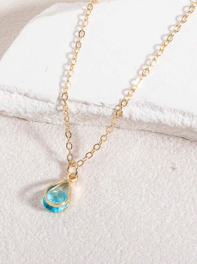 Heart Pendant Women Necklace Jewelry Accessories Water Drop Birthstone Gift USA