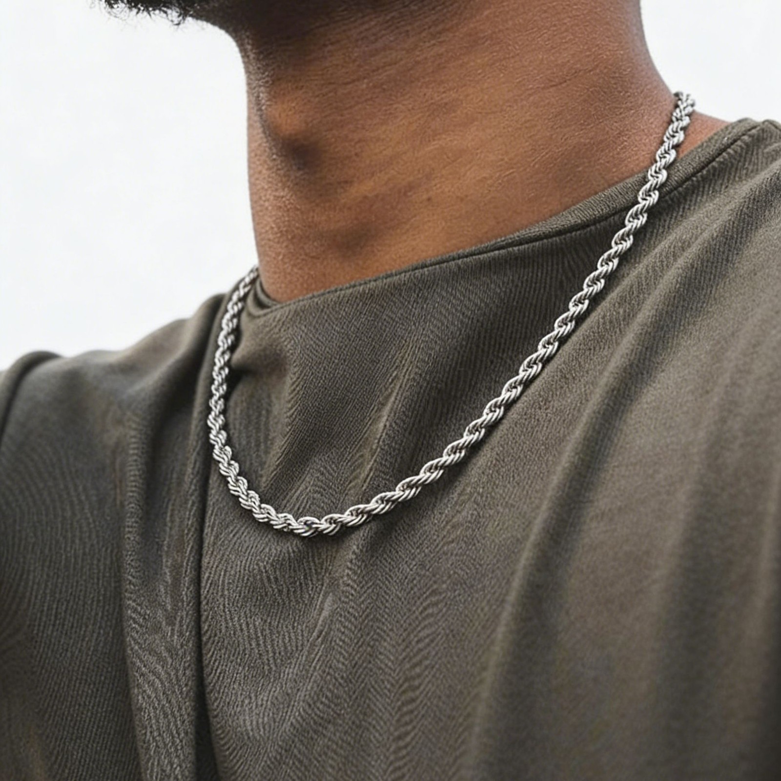 Stainless Rope Chain necklace 50cm Braided Link Minimalist Unisex Daily Jewelry