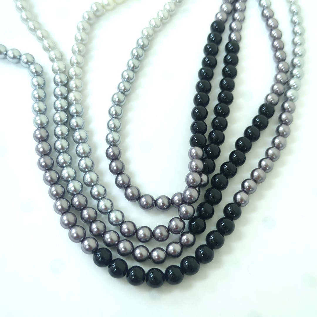 LANVIN COLLECTION Faux Pearl Long Necklace Black Gray Approx. 276cm