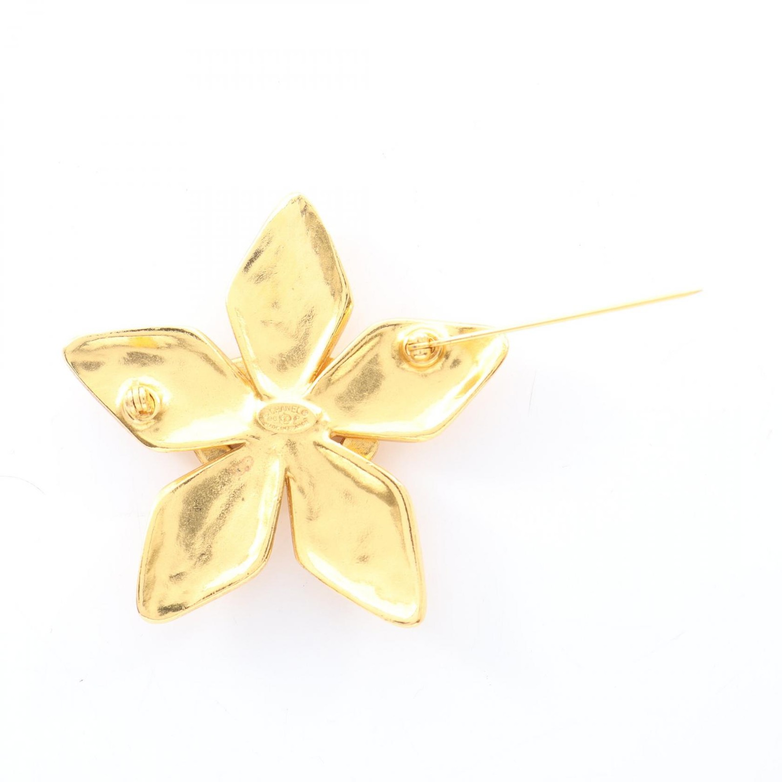 CHANEL COCO Mark Flower 96P Brooch Gold Plated Used Women