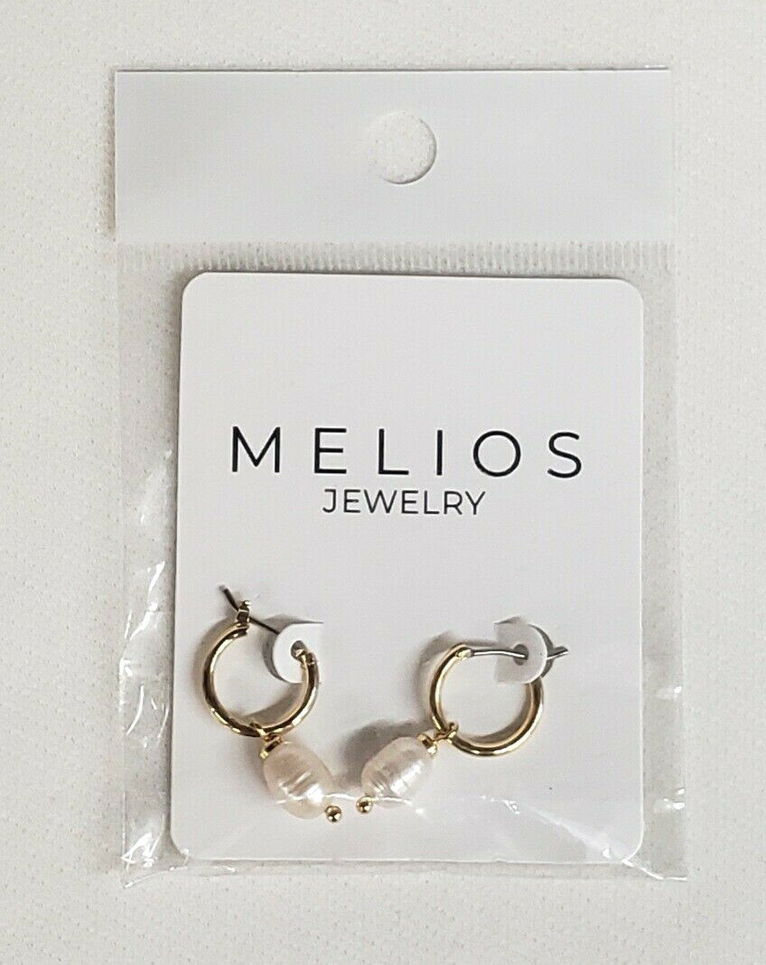 New Melios Jewelry Gold Plated Freswater Baroque Pearl Drop Huggies Earrings