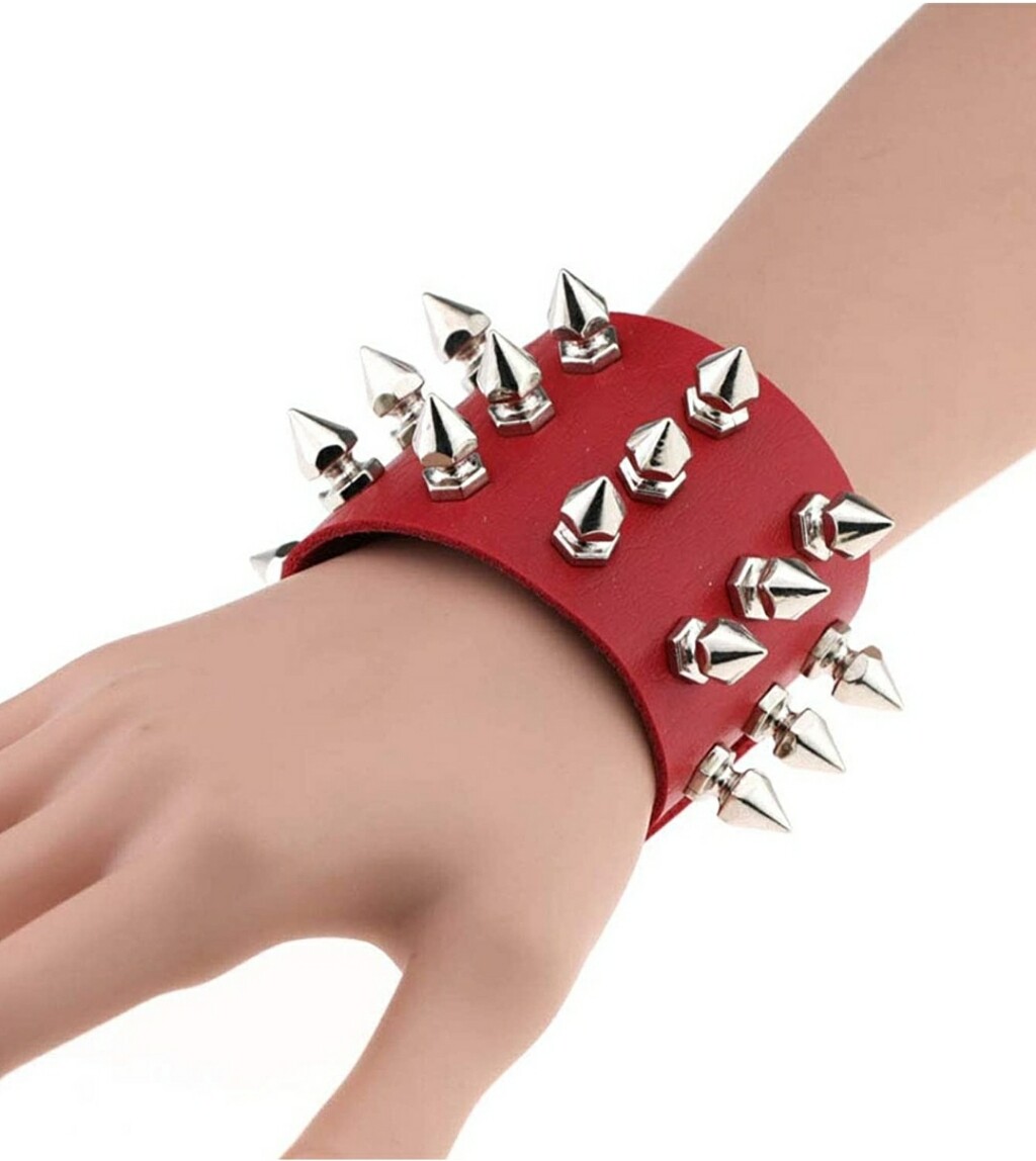 Unisex Black Metal Spike Studded Punk Rock Biker Wide Strap Leather Bracelet USA