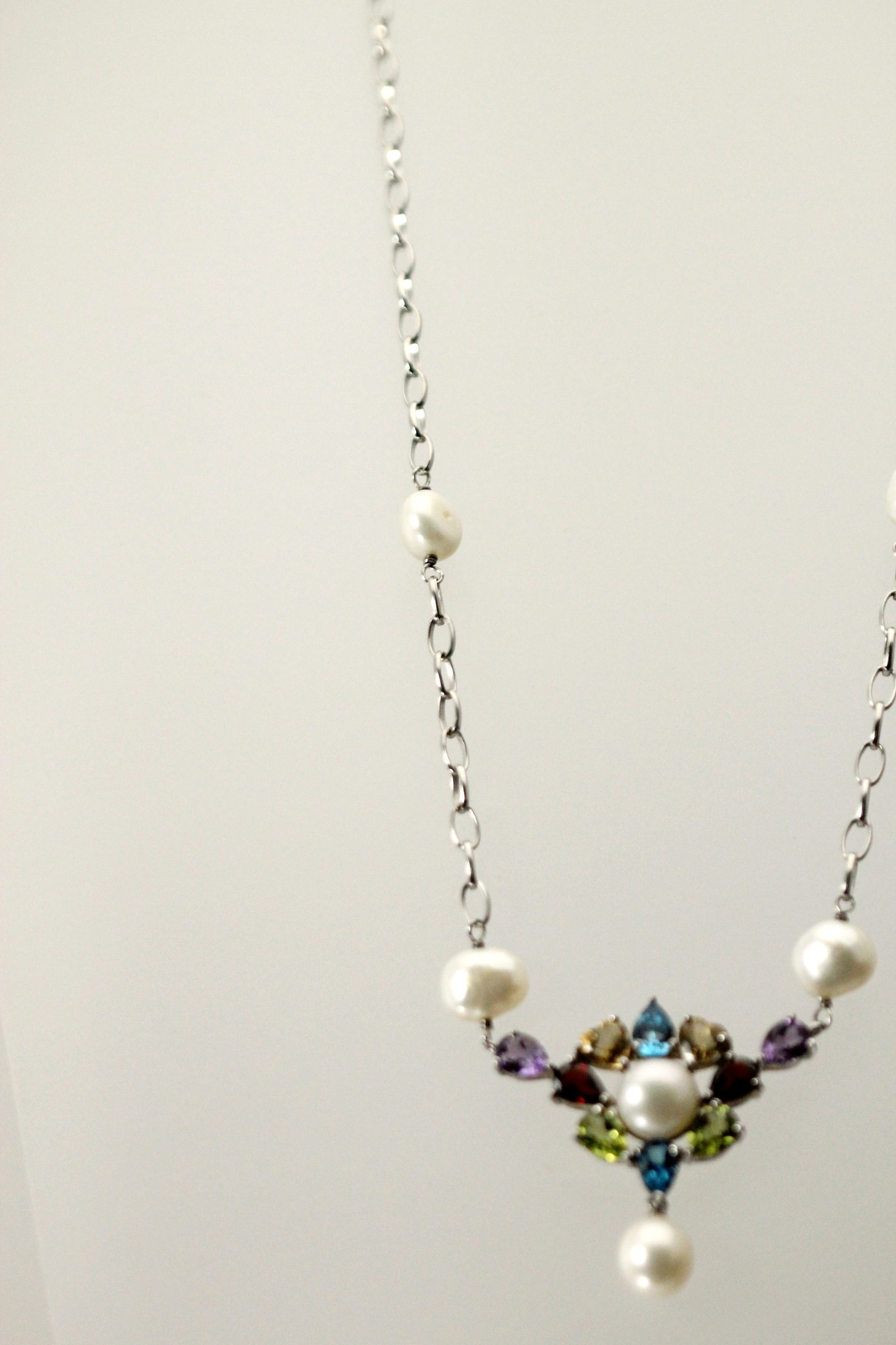 925 Sterling Silver Multi Colored Stones & Pearls 20″ Necklace 17 Grams NEC5402