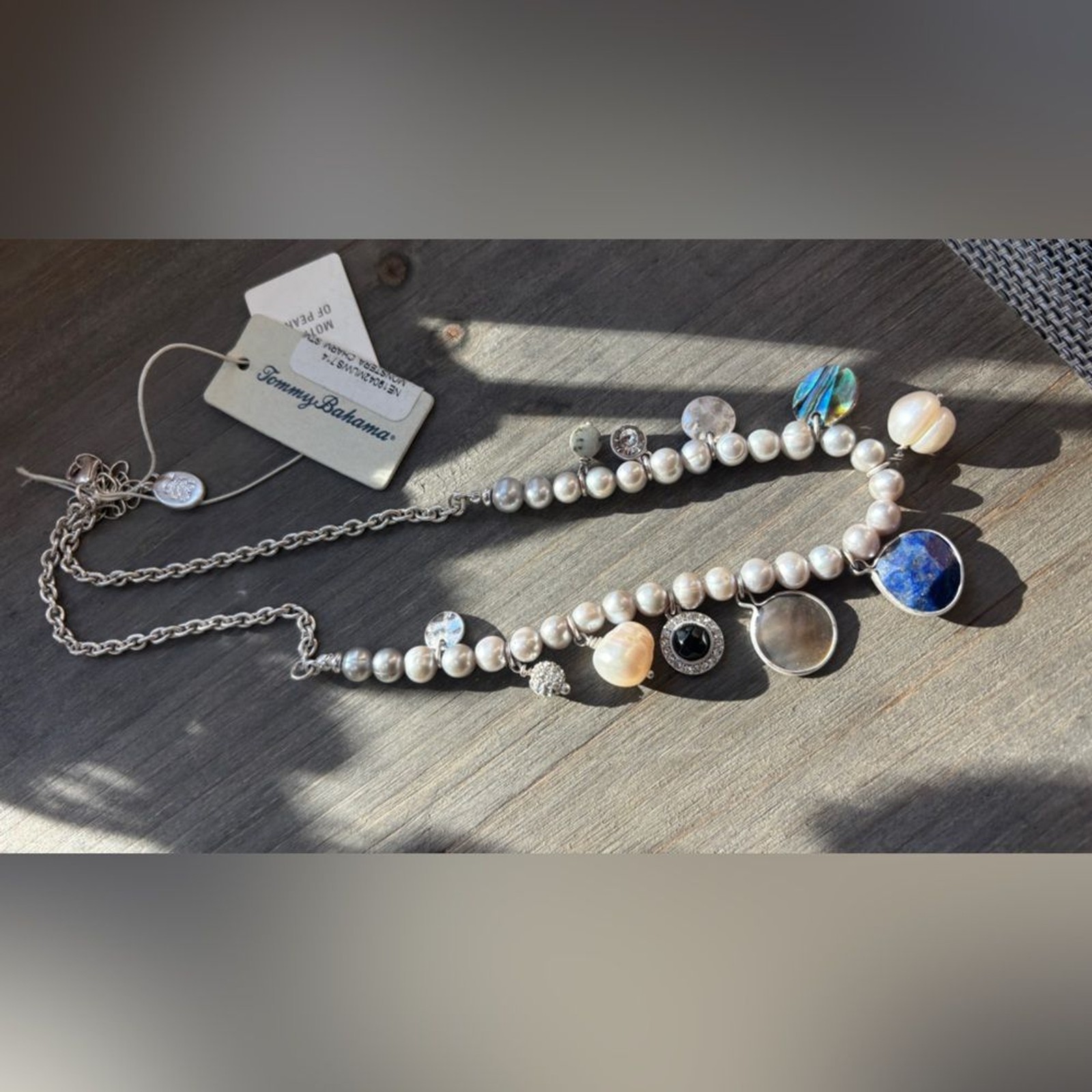 Tommy Bahama Mother of Pearl and Charm Necklace with Silver Accents NWT