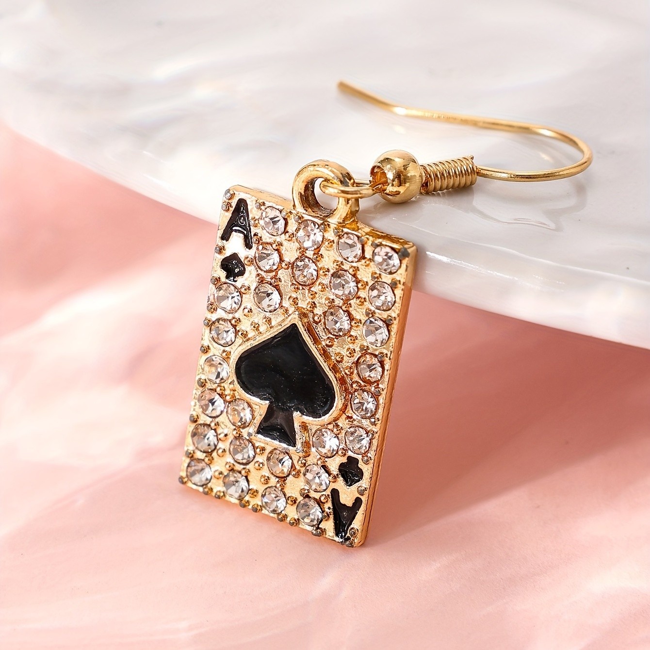 Women’s Ace Spades Drop Earrings Hip Hop Glass Stone Zinc Alloy Party Jewelry