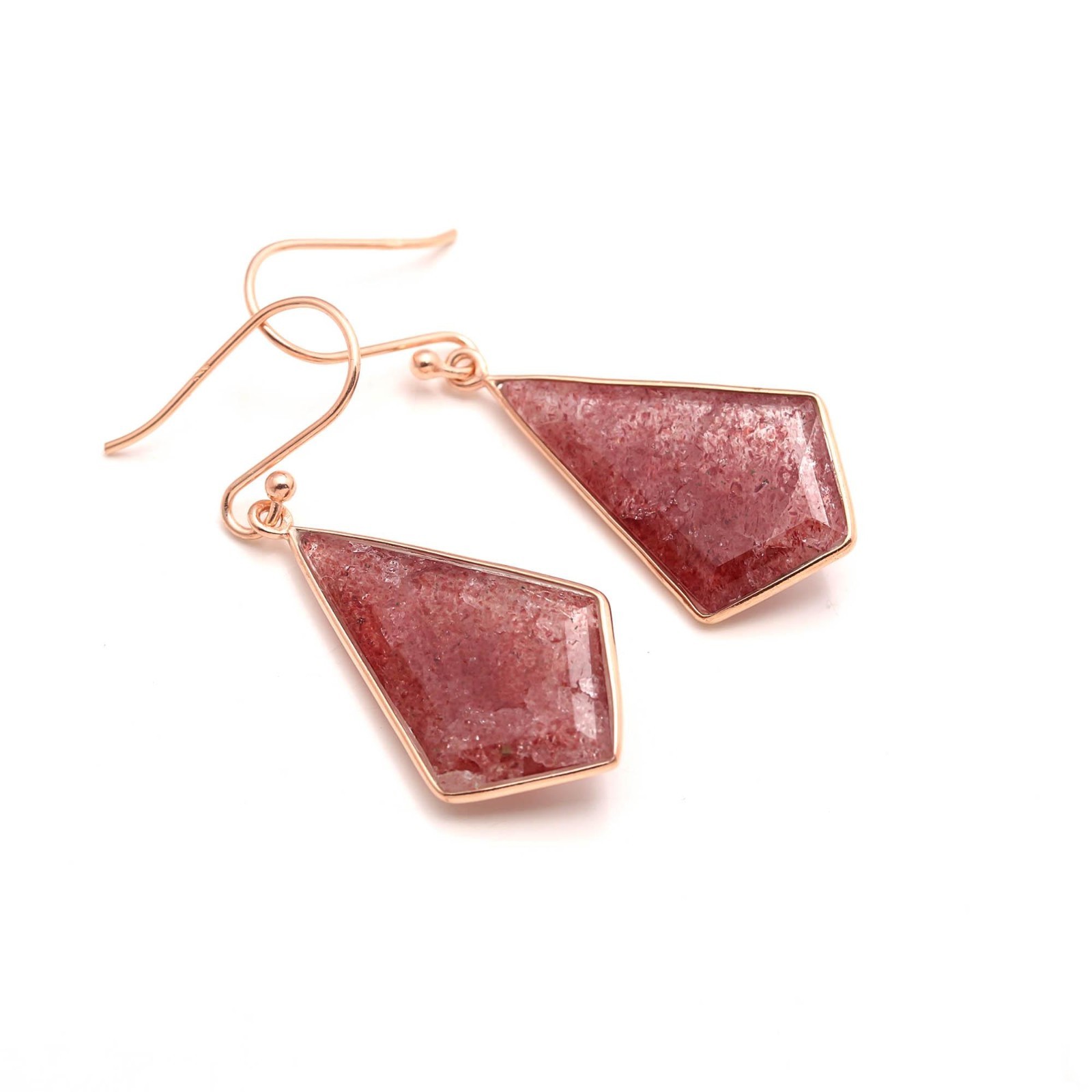 Natural Red Strawberry Kite Dangle Earring Rose Gold Plated Solid Silver Jewelry