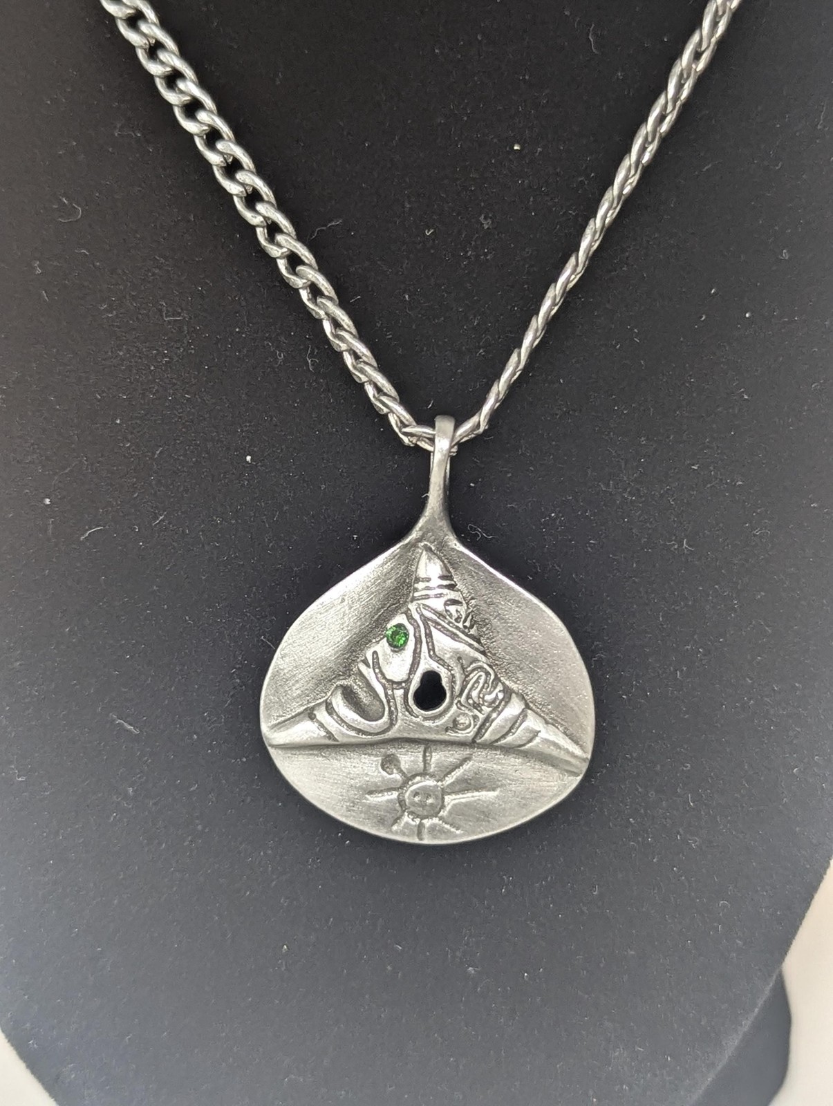 Handcrafted Lead-Free Pewter Taino Trigonolito Pendant on 3.5mm Cuban Links