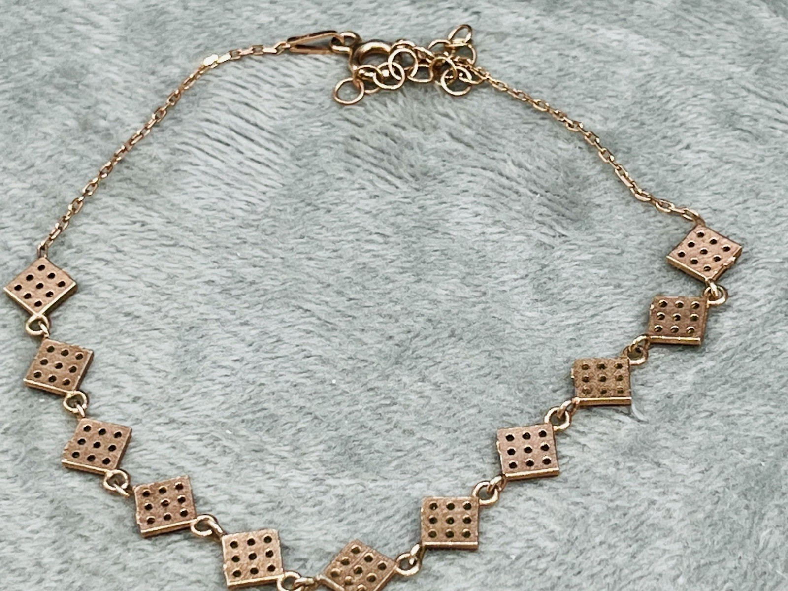 Green Stone Lozenge Geometric Station Bracelet Rose Gold On Sterling Adjustable