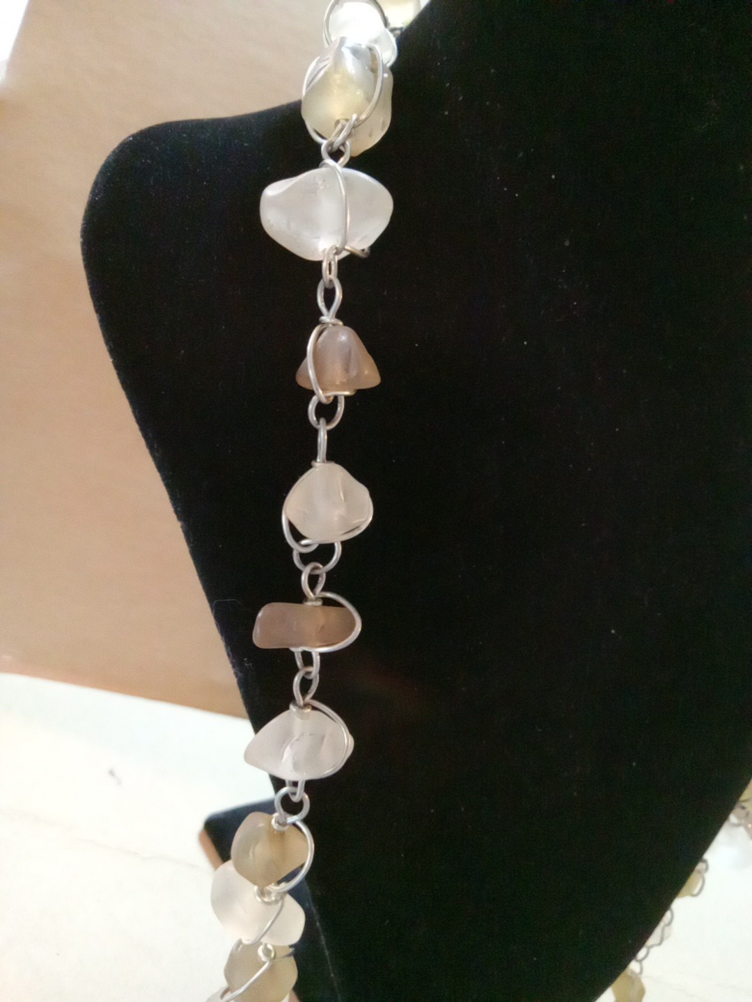 Abra Women Frosted White And Tan Wire Wrap Hook Closure 35 inch Necklace